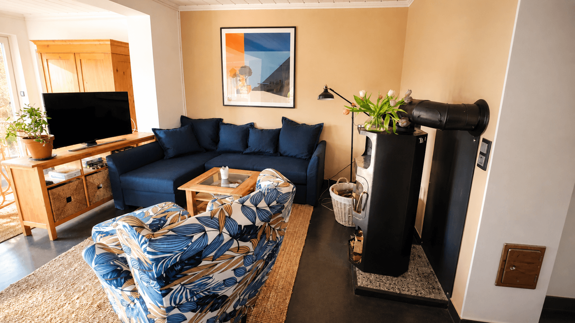 Wohnzimmer im Ferienhaus Naugarten